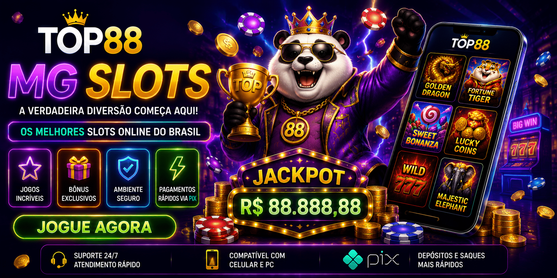 Cassino online TOP88 com MG Slots e suporte para PIX no Brasil