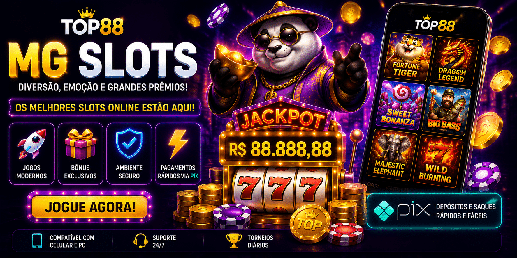 Slots online da TOP88 com pagamentos via PIX para jogadores brasileiros